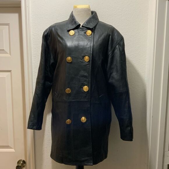 Gino di Giorgio Black Leather Button Up  jacket  M with gold buttons - Picture 3 of 10